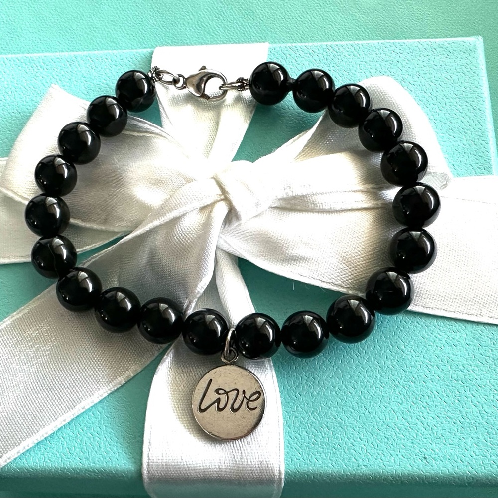 Tiffanyy & Co LOVE tag Black Onyx 8mm Beads Paloma Picasso Bracelet- Retired